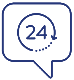 Graphic of a Speech bubble with 24 hours text, indicating 24-hour service
