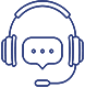 Graphic of a headset over a speech bubble, representing support services